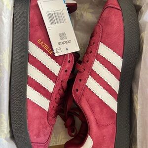 SOLD - Women’s Adidas Gazelle Maroon and White Sneakers